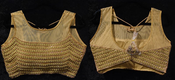 Gold Pearl Work On Saree Blouse